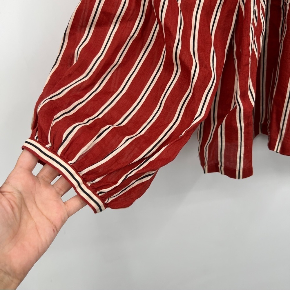 DÔEN Imani Blouse in Monaco Red Striped Blouse XS New with Tags black white bow - Picture 7 of 12